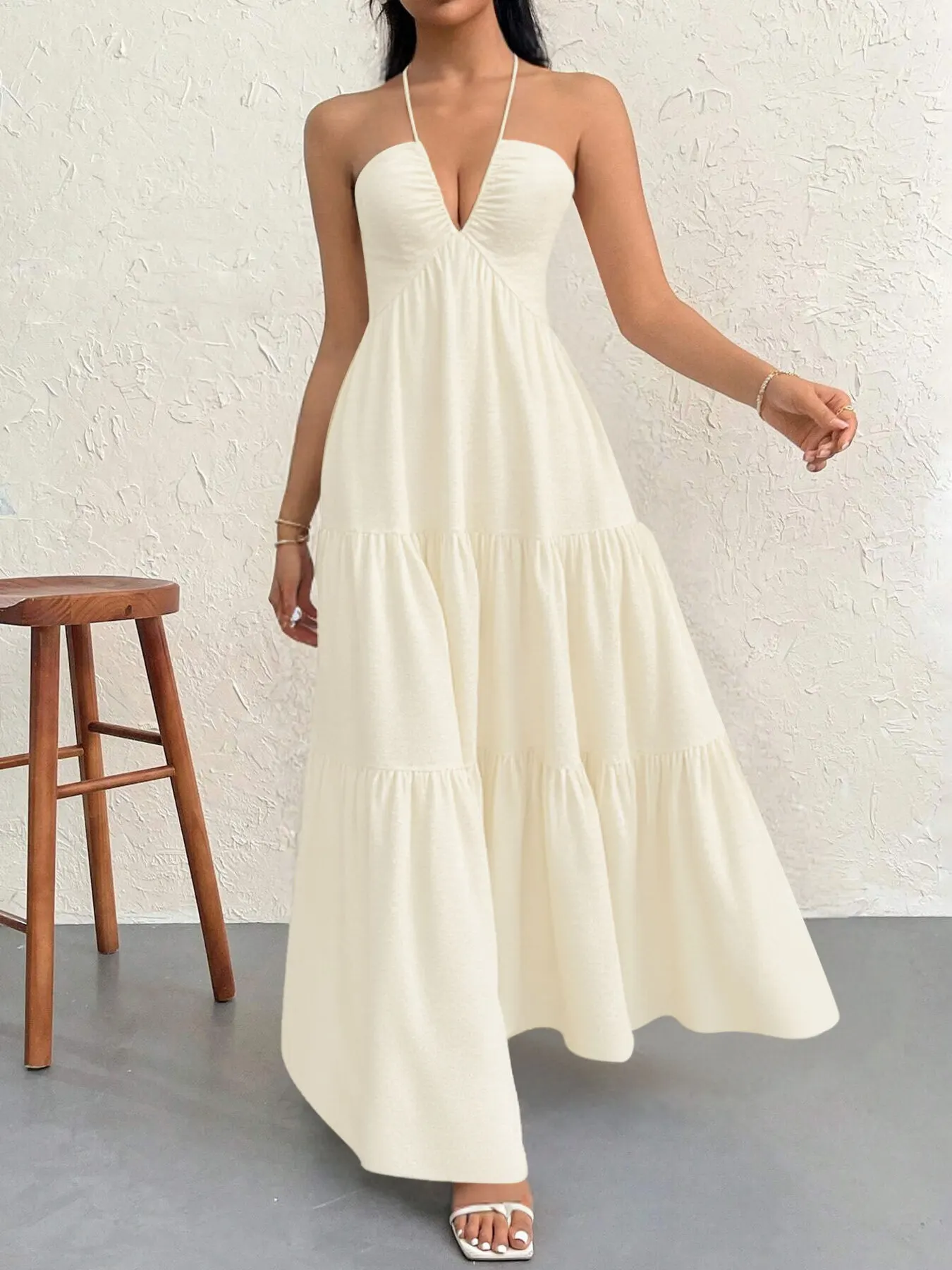 Halter Neck Tiered Maxi Dress
